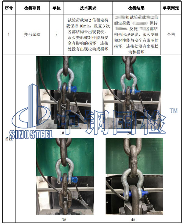 卸扣檢測項(xiàng)目結(jié)果